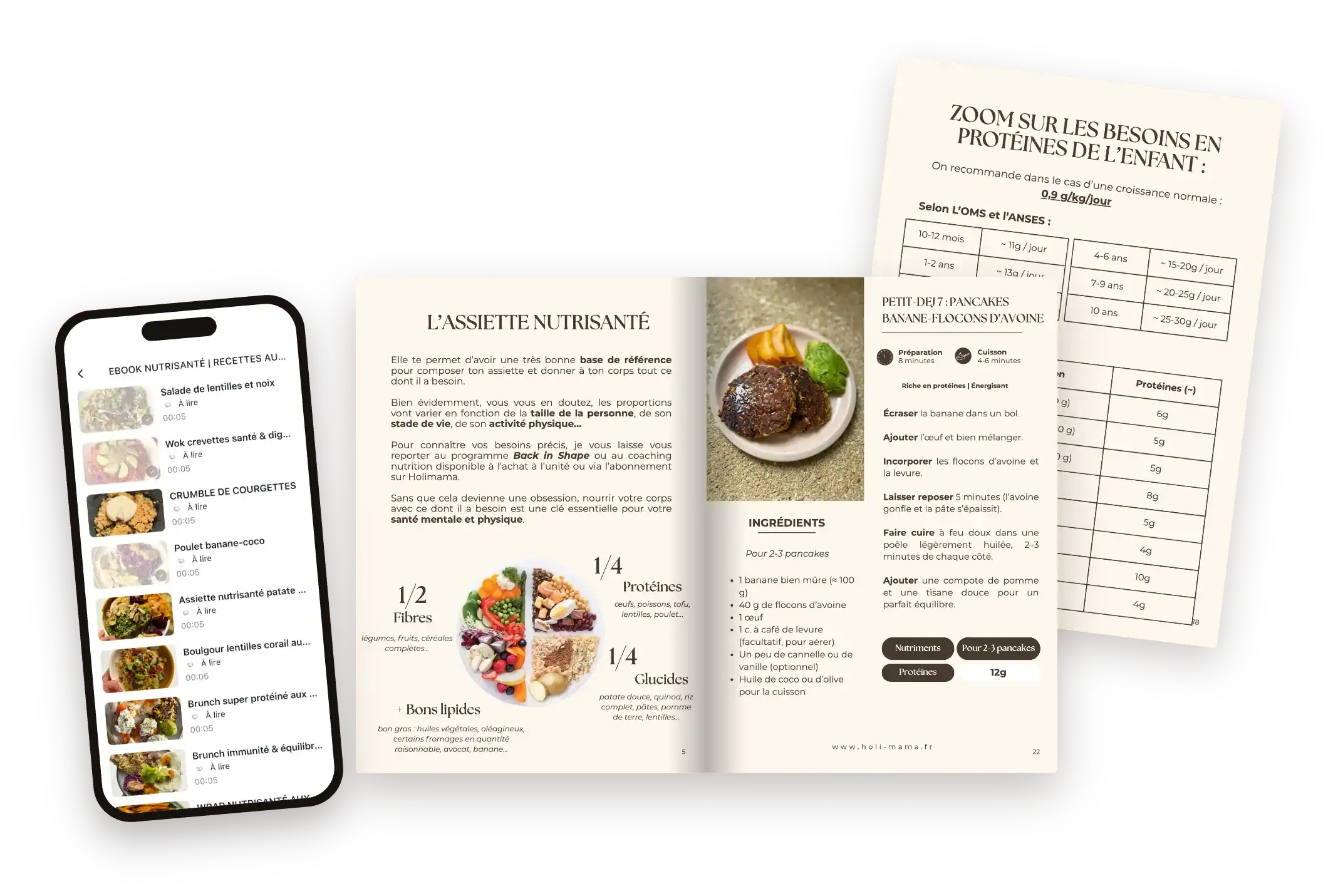 Intérieur de l'ebook Nutrisanté Automne : l'assiette Nutrisanté, pancakes pour enfants, besoins en protéines et recettes dans l'application